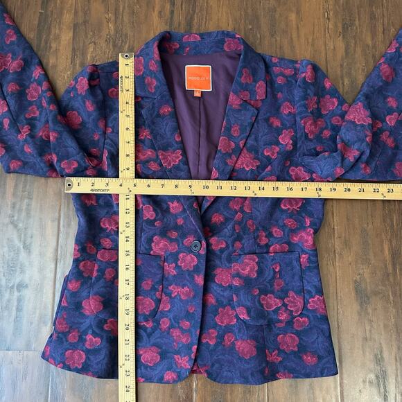 MODCLOTH Blazer Jacket Blue Red Floral Lined Brocade Office Preppy 90s - Picture 13 of 13